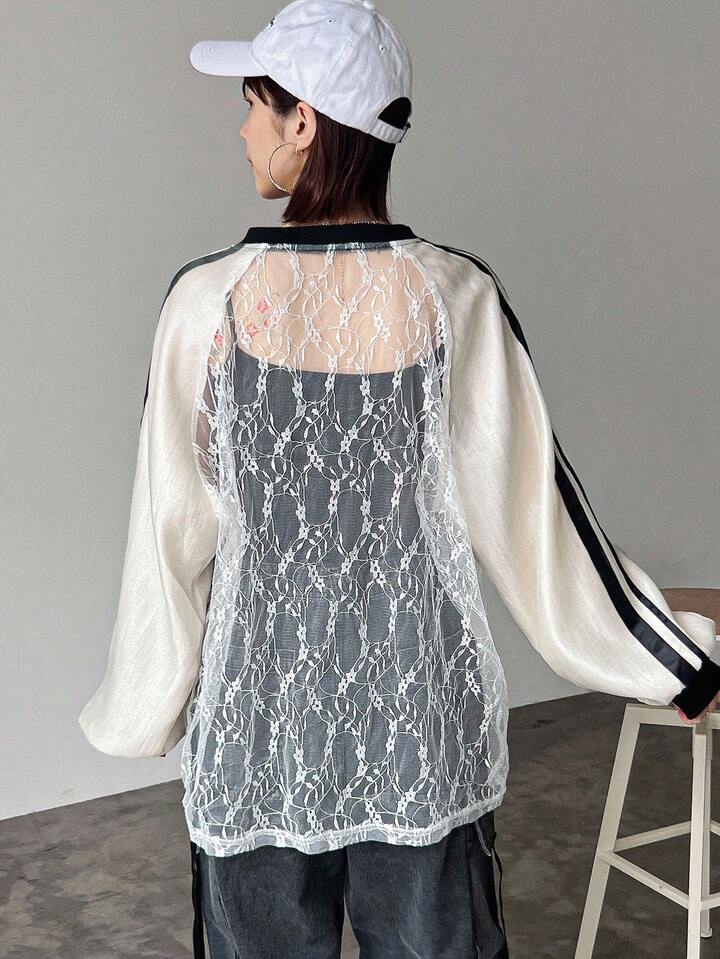 復古運動風數字印花薄紗上衣