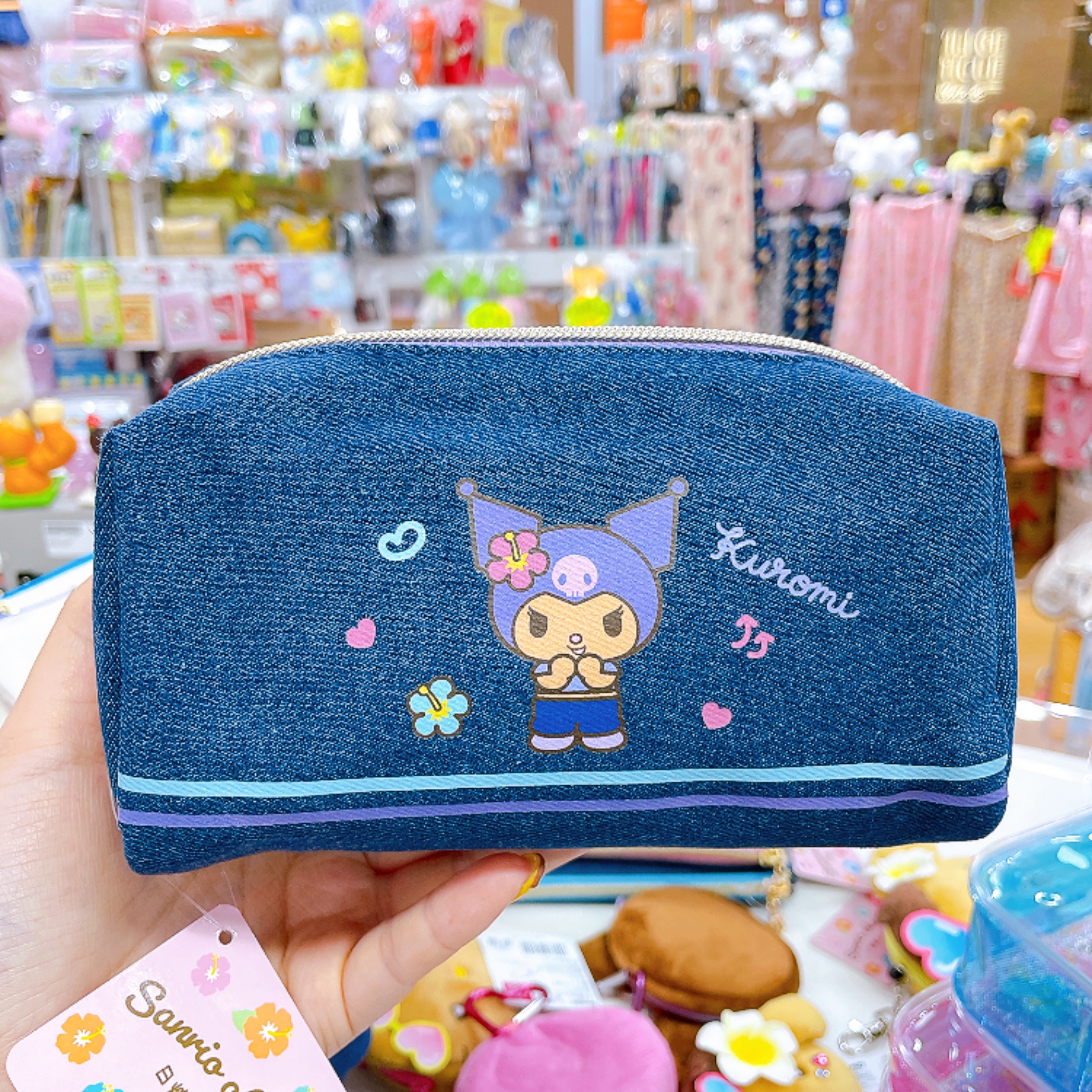 日本直送Sanrio 夏天黑皮泳裝系列 牛仔布黑皮化妝袋
