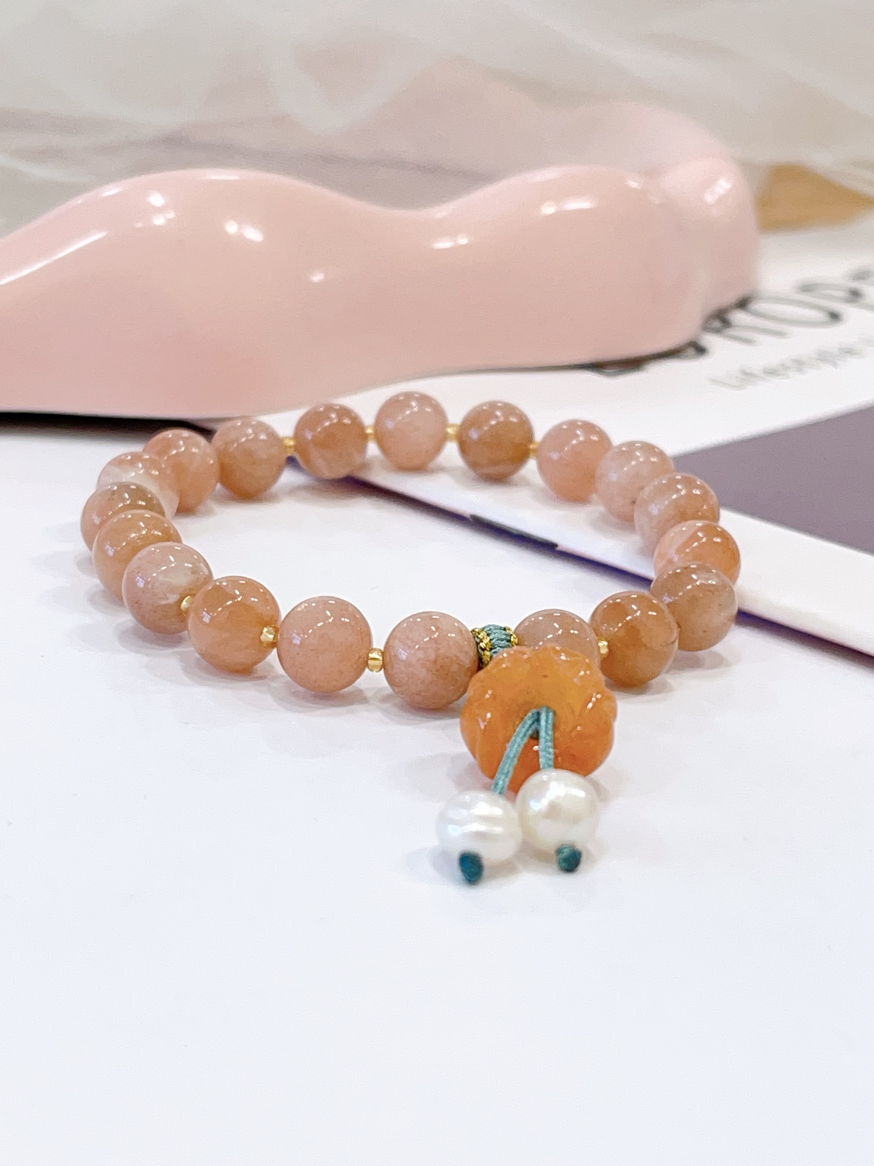 🌞🤍 太阳石 × 白水晶 × 珍珠手串 Sunstone, Clear Quartz & Freshwater Pearl | 8mm