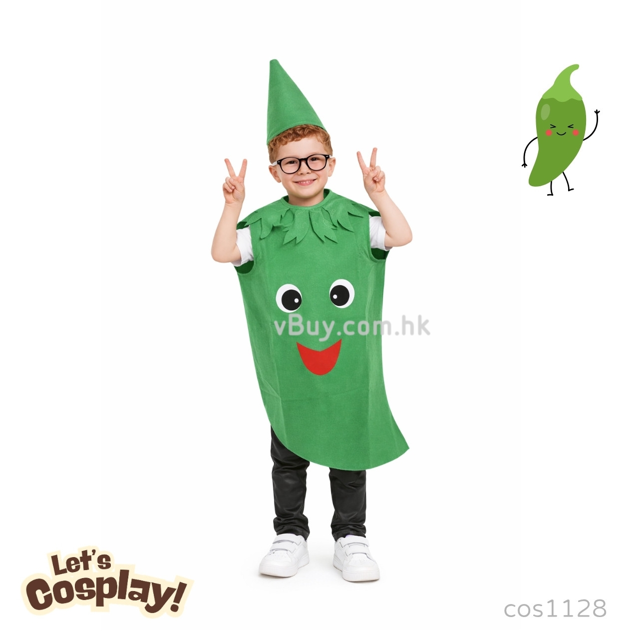 Lets Cosplay 兒童蔬菜造型服裝 Green Pepper Costume Vegetable Costume 青椒造型服裝 食物主題服裝 童話故事角色扮演服裝 歡迎學校訂購（cos1128）