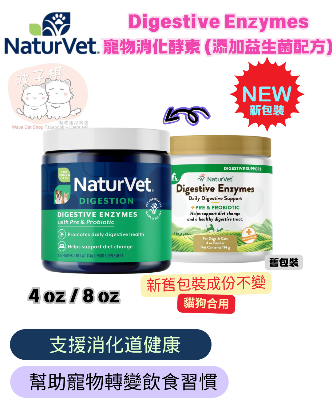 NaturVet Digestive Enzymes寵物消化酵素 (添加益生菌配方)