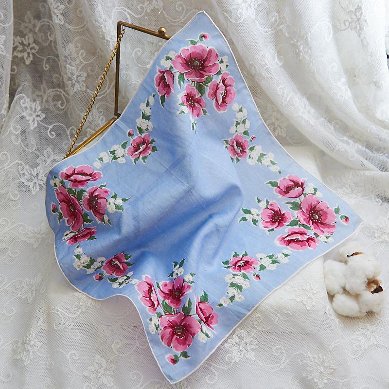 Baby Blue x Pink x White Floral Square Handkerchief (FC169E)