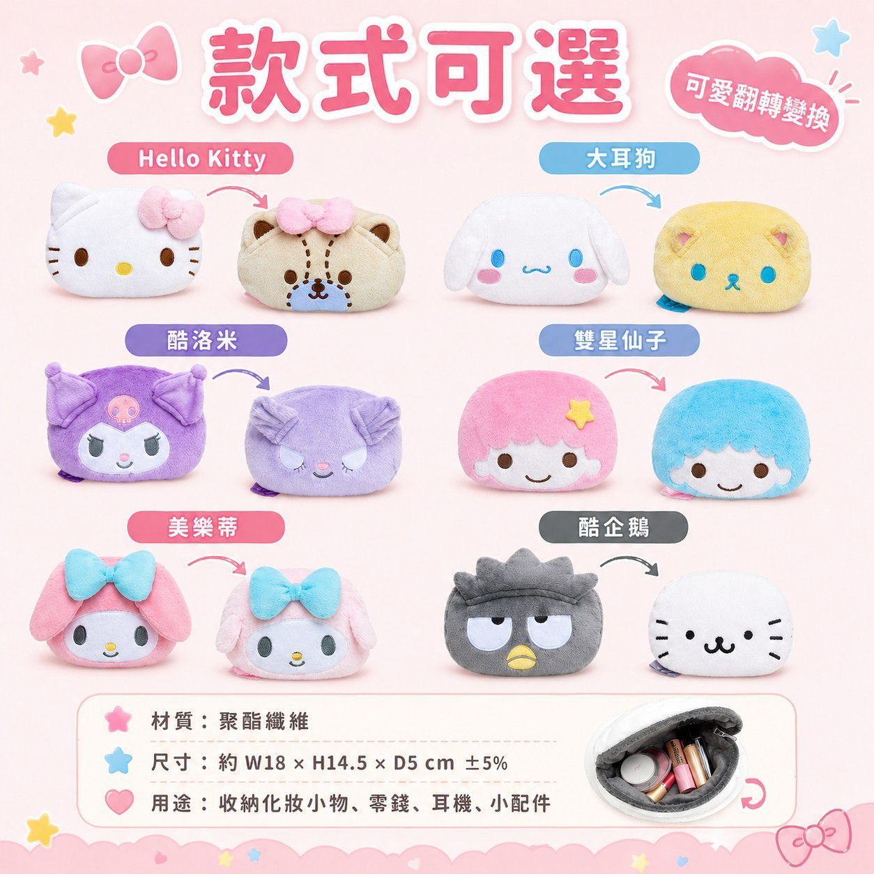 台灣直送 Sanrio翻轉收納包