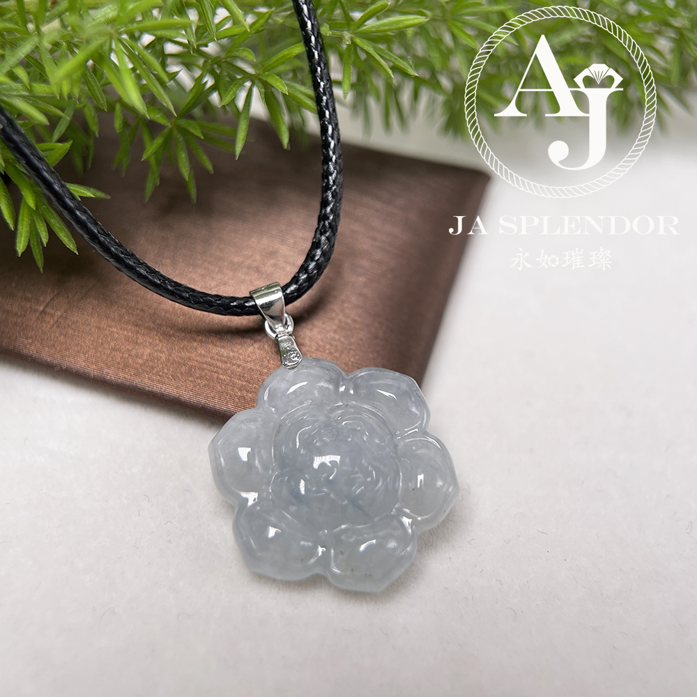 JN-851 天然翡翠A玉-冰糯花開富貴純銀吊墜