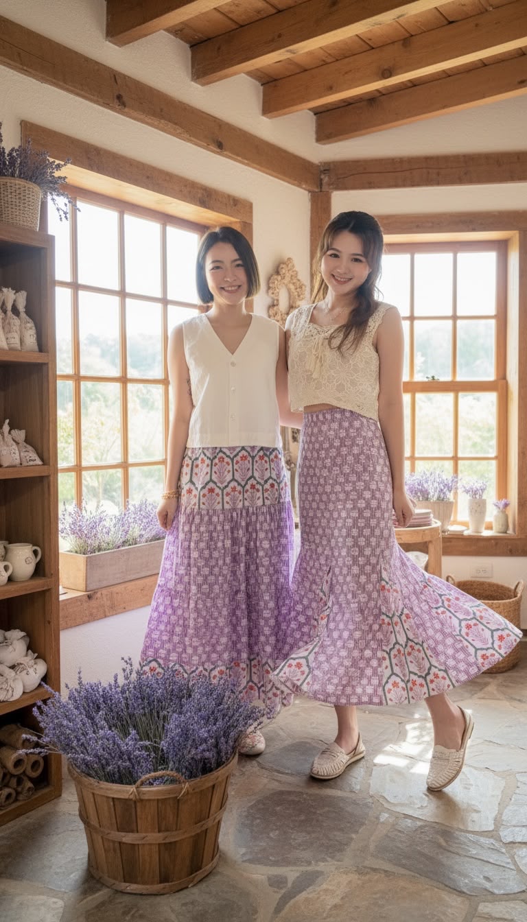 SSD001 Purple Block Print Patch Work Skirt 37"