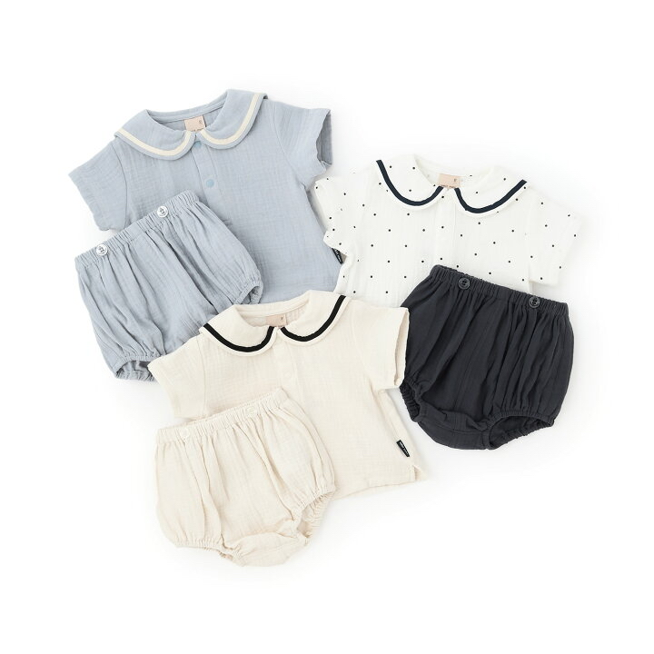 🇯🇵預訂 日本直送🇯🇵Petit Main三色水手領純棉紗短袖上衣燈籠褲套裝