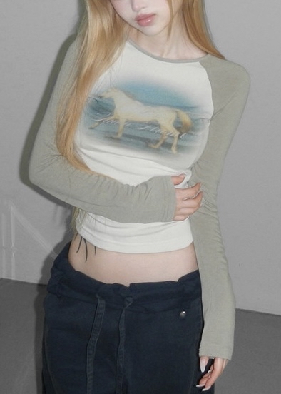 Graphic Raglan Long Sleeve Top