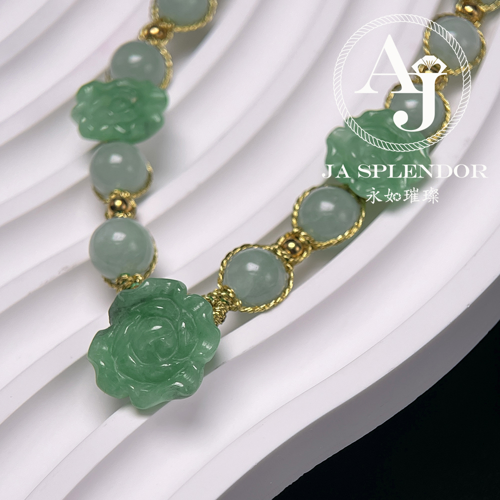 JN-2742,45,46 ,651 天然翡翠A玉-花開富貴立體雕花項鏈