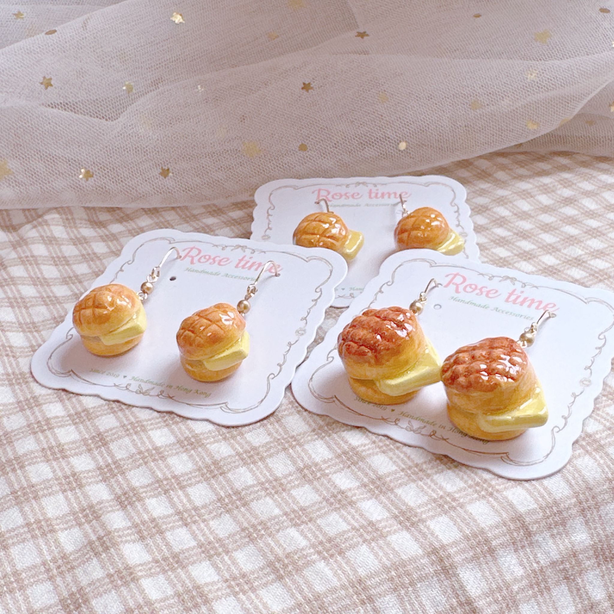 手繪 港式菠蘿油 耳環