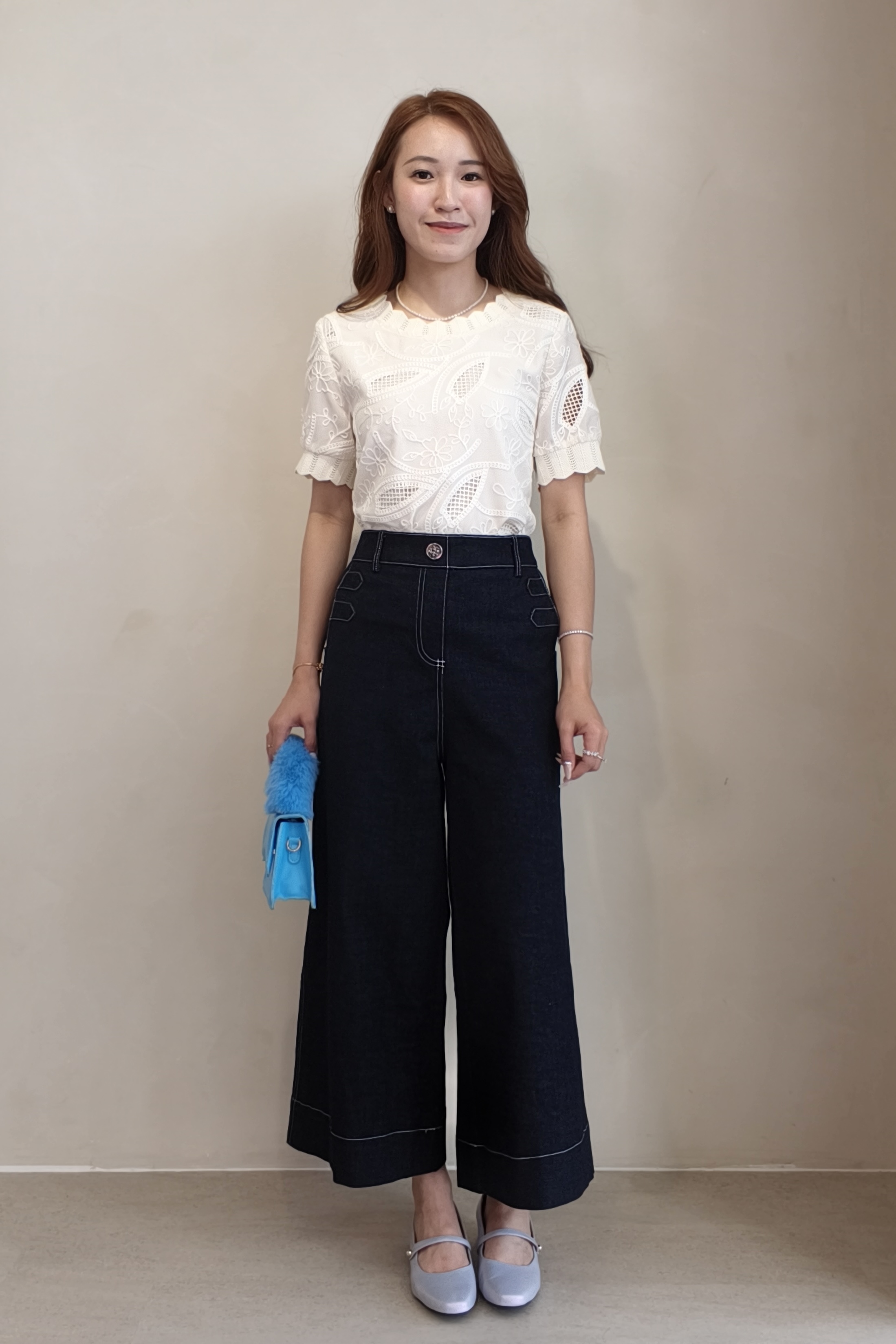 2133-1 Nova Contrast Stitch Wide Leg Denim Pants