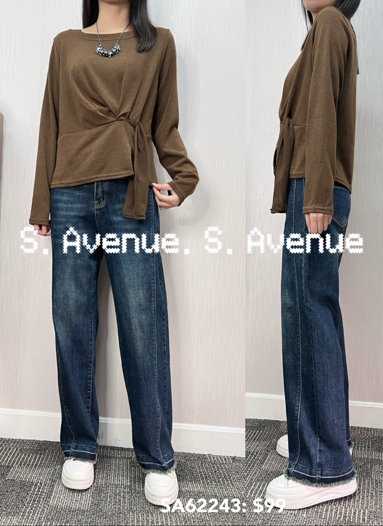 SA62243: 長袖淨色前穿帶仔top