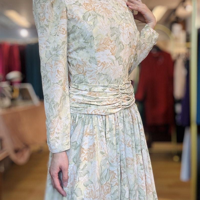 Vintage 1980s Japanese Floral Knee Length Dress(PP001-27)