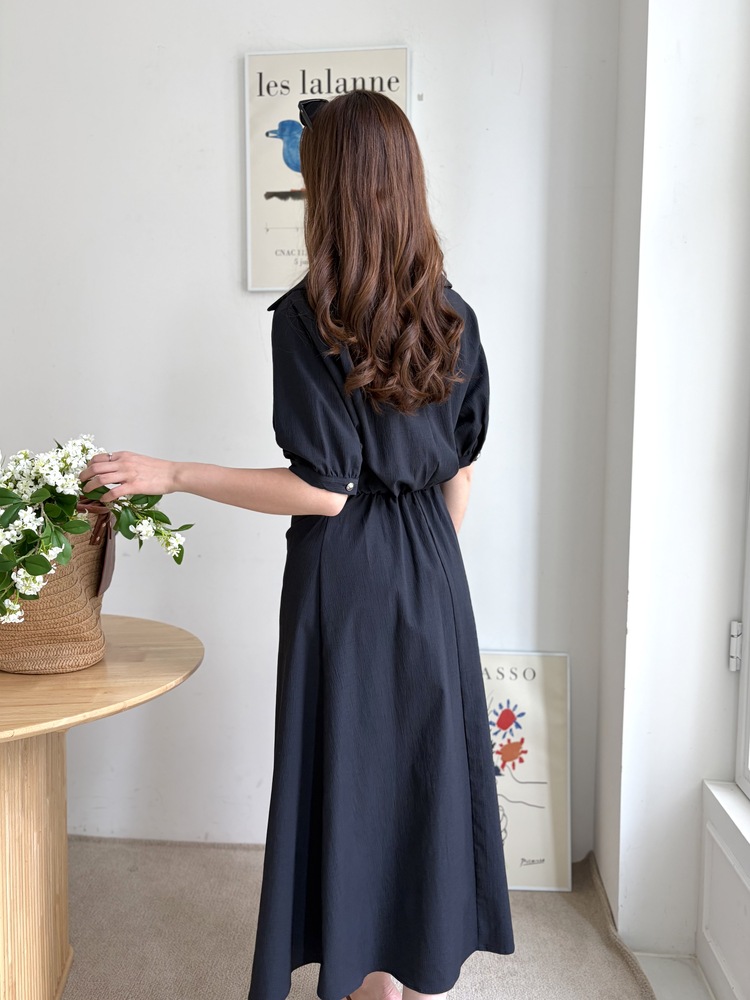 Lena Contoured Waist Dress (Navy)
