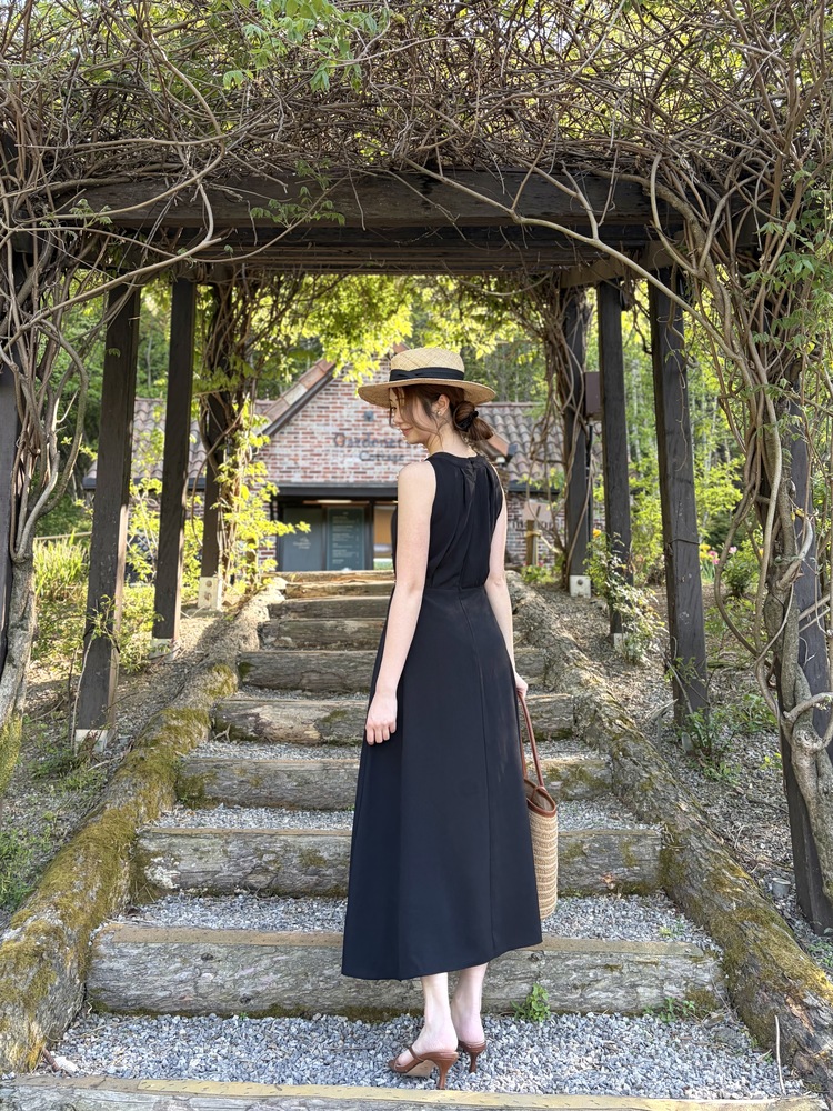 Pleated Halter Maxi Dress (Black)