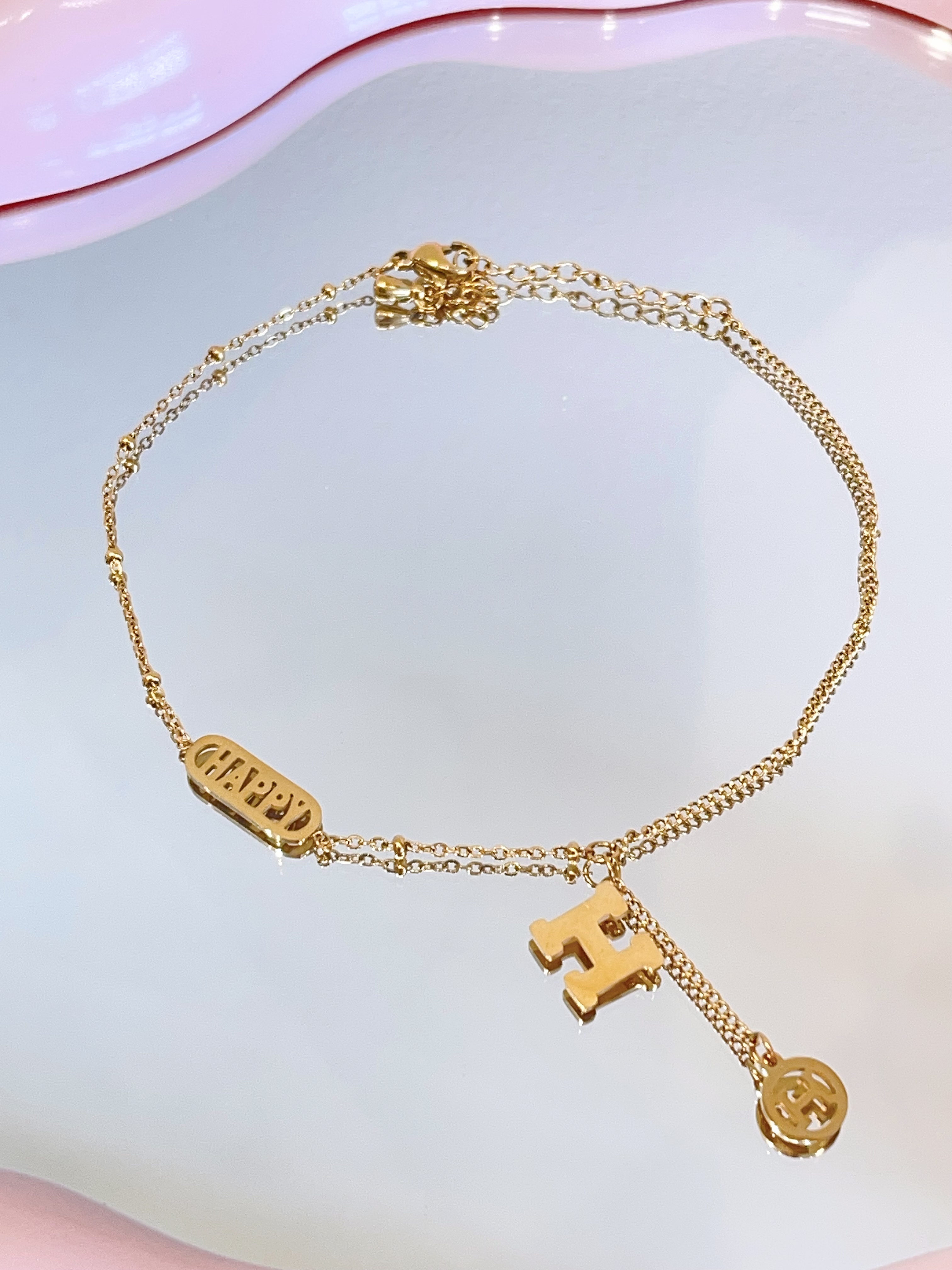 简约HAPPY字母钛钢脚链