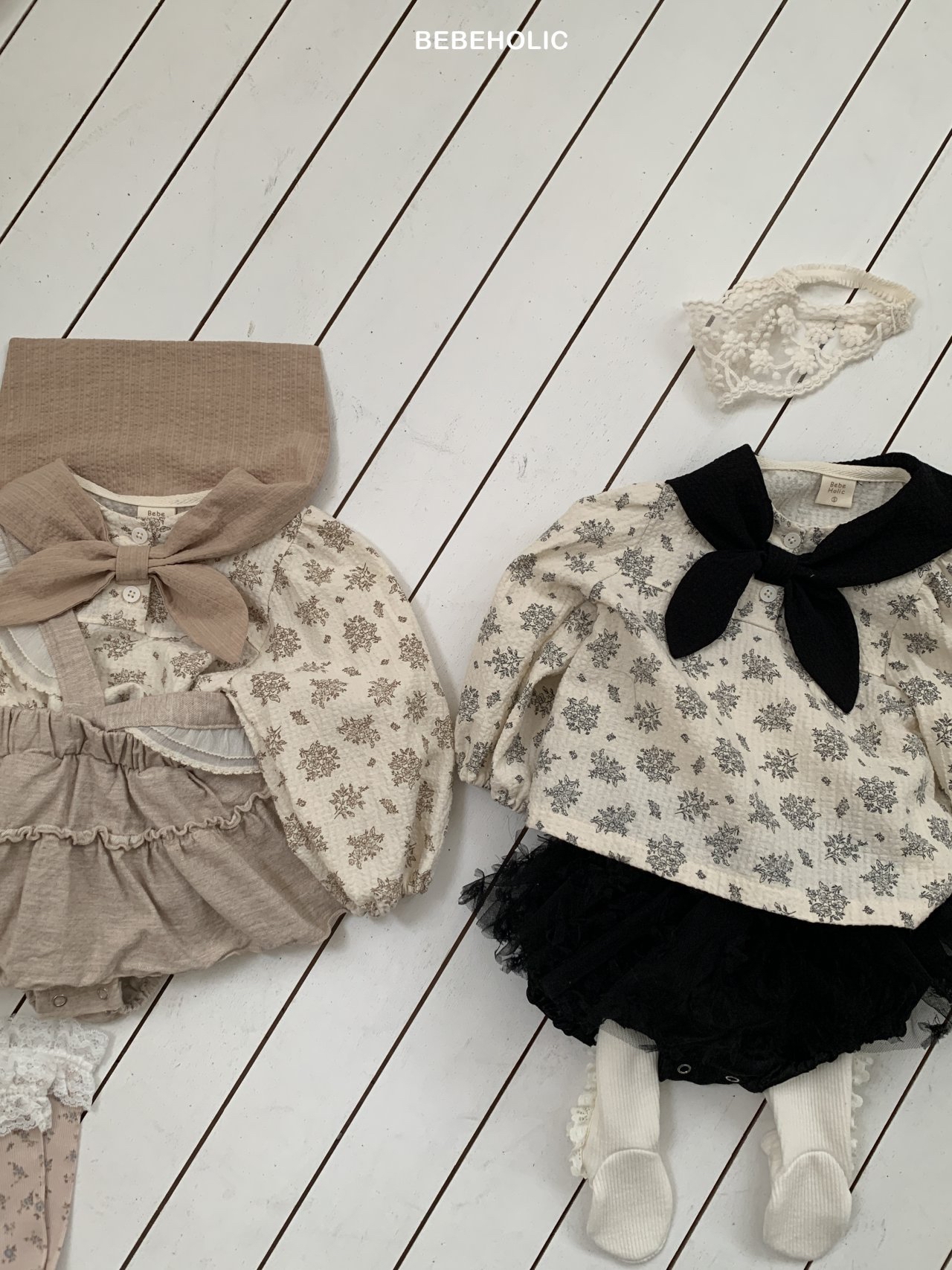 🌸預訂 韓國直送🌸🇰🇷BEBEHOLIC兩色花卉圖案領巾長袖上衣