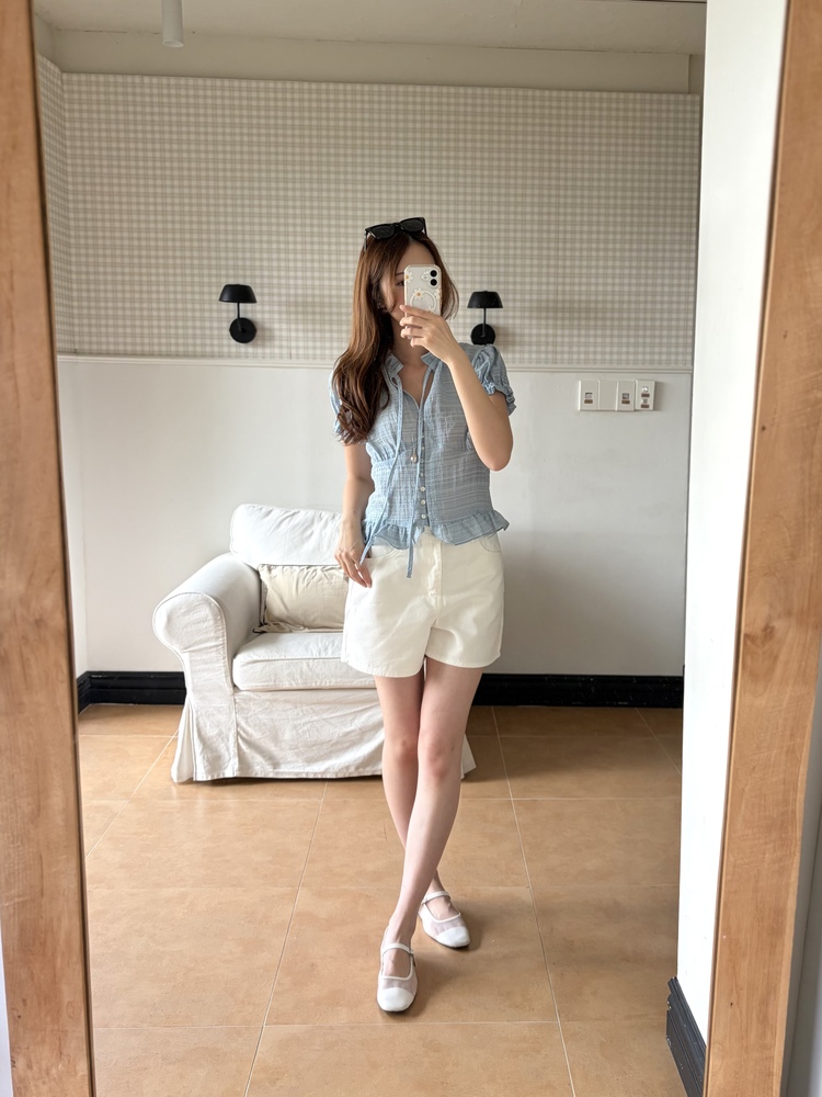 Lucie Ruffle Blouse (Blue)