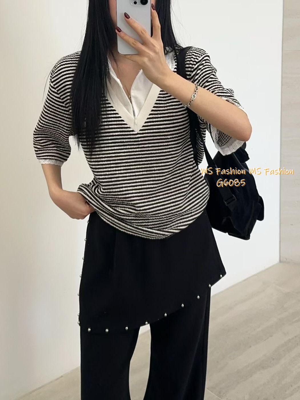 G6085 韓國🇰🇷假兩件橫間top