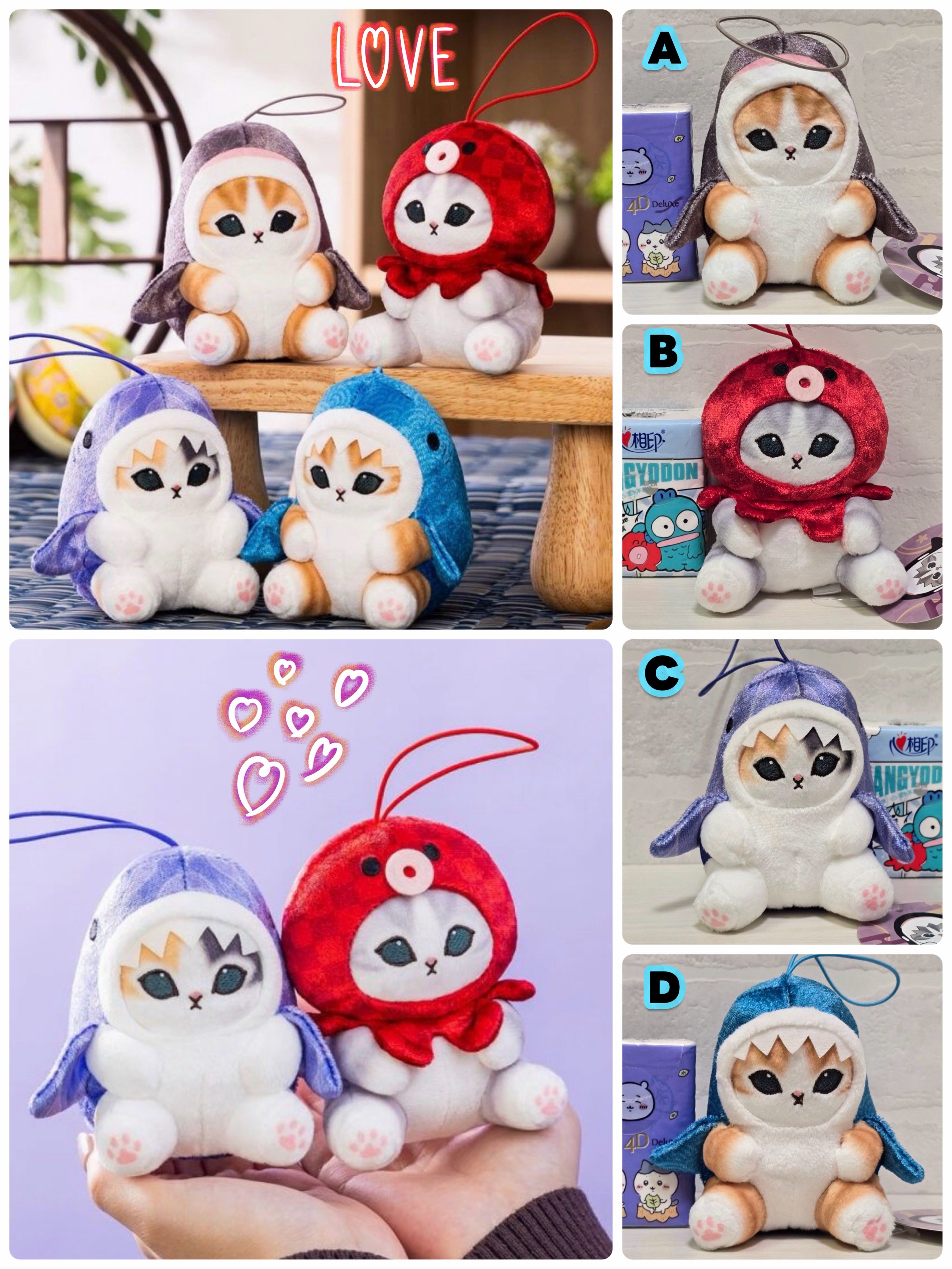 ☆現貨☆日本直送日式花紋mofusand鯊魚貓公仔吊飾  