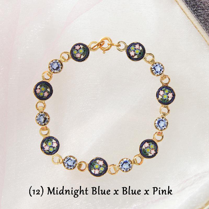 ### Vintage C.a. 1960s Italian Mosaic New Old Stock Bracelet - Heart Shape Floral - #7 White (FA229~FA235)
