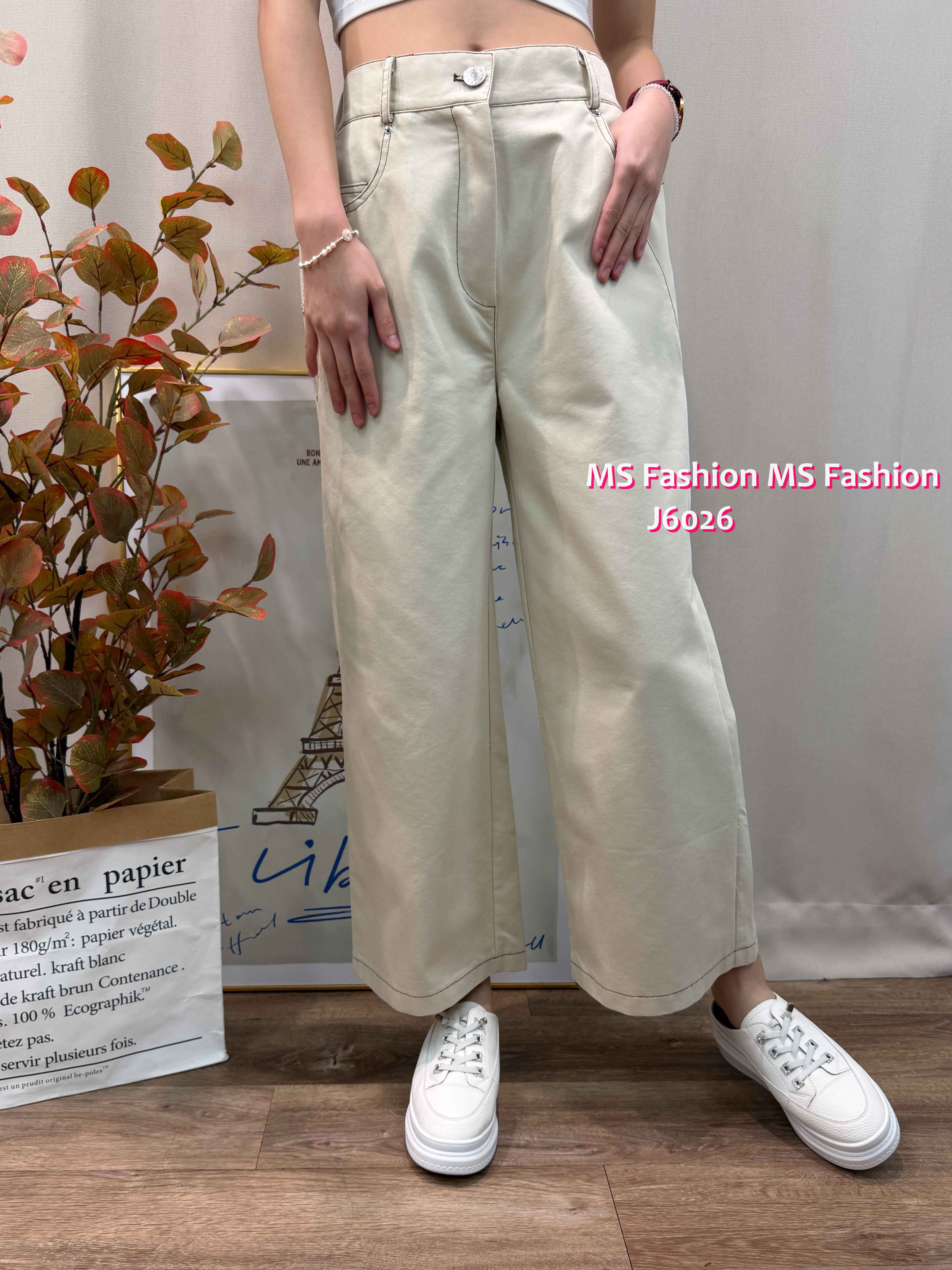 J6026 韓國🇰🇷花布腰帶闊筒褲