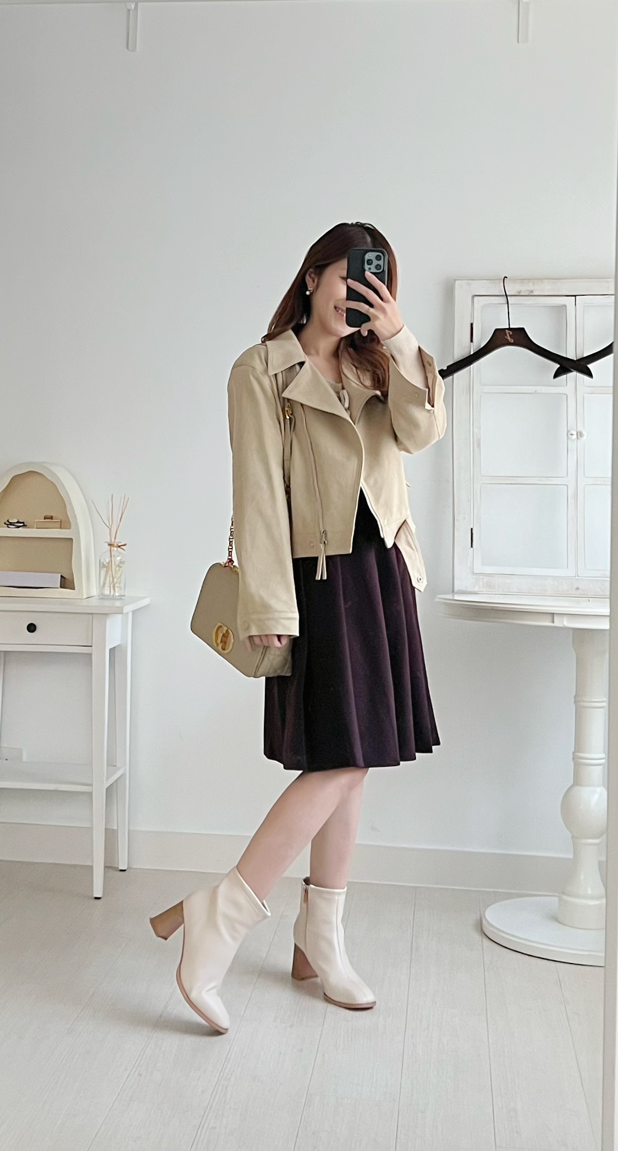 啞面磨砂Biker Jacket (KR)杏色318111