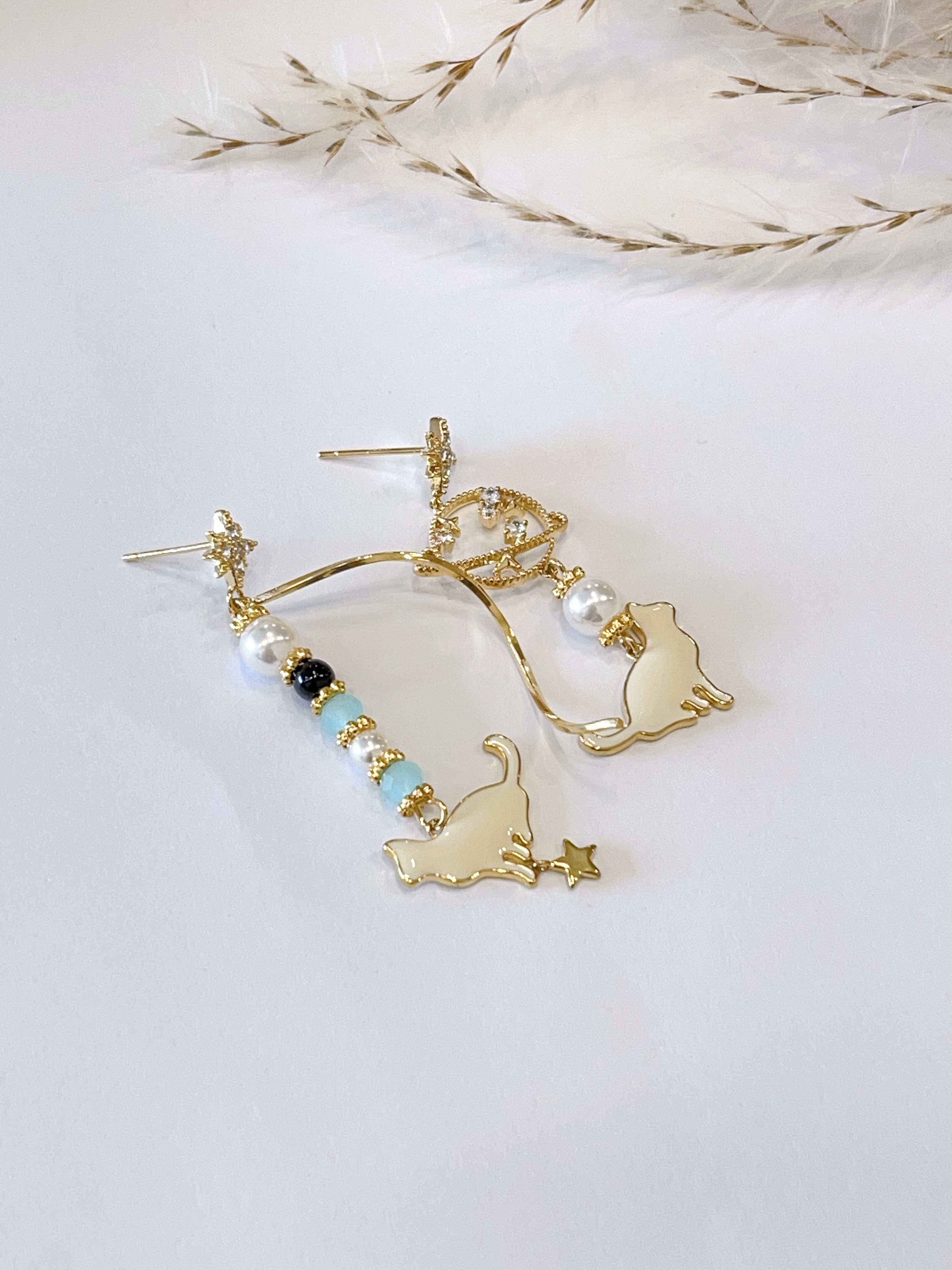 不规则小猫长款耳环