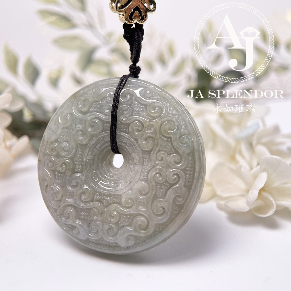 JN-3113 天然翡翠A玉 特大復古回紋雕刻平安扣