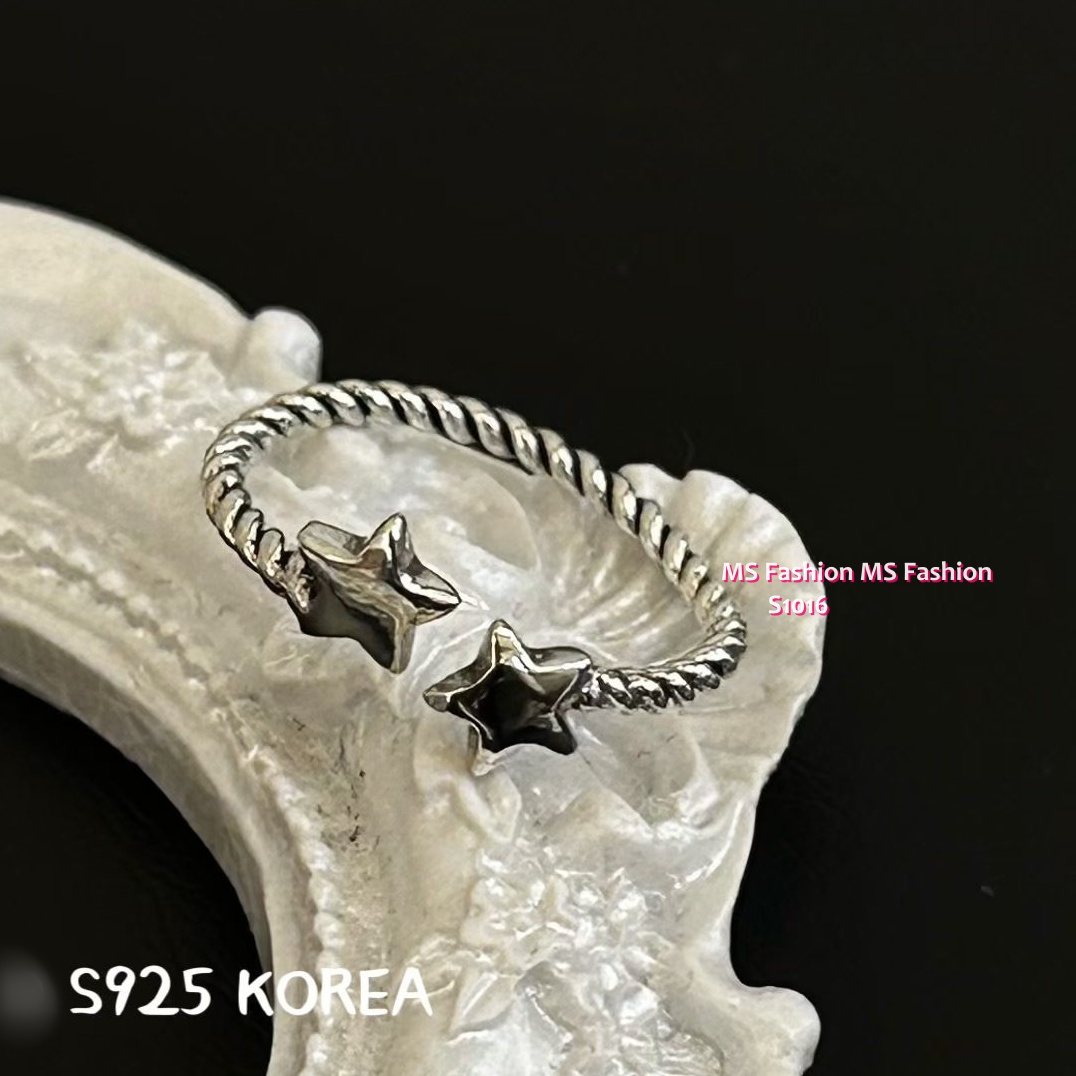 S1016 韓國🇰🇷S925純銀麻花星星前開口戒指