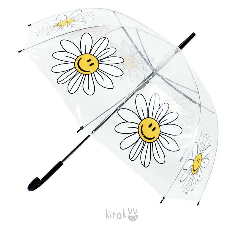 日本 Kirakuu 菊花笑面透明雨傘|浪漫氛圍|雨傘雨具系列|長傘|大範圍擋風擋雨