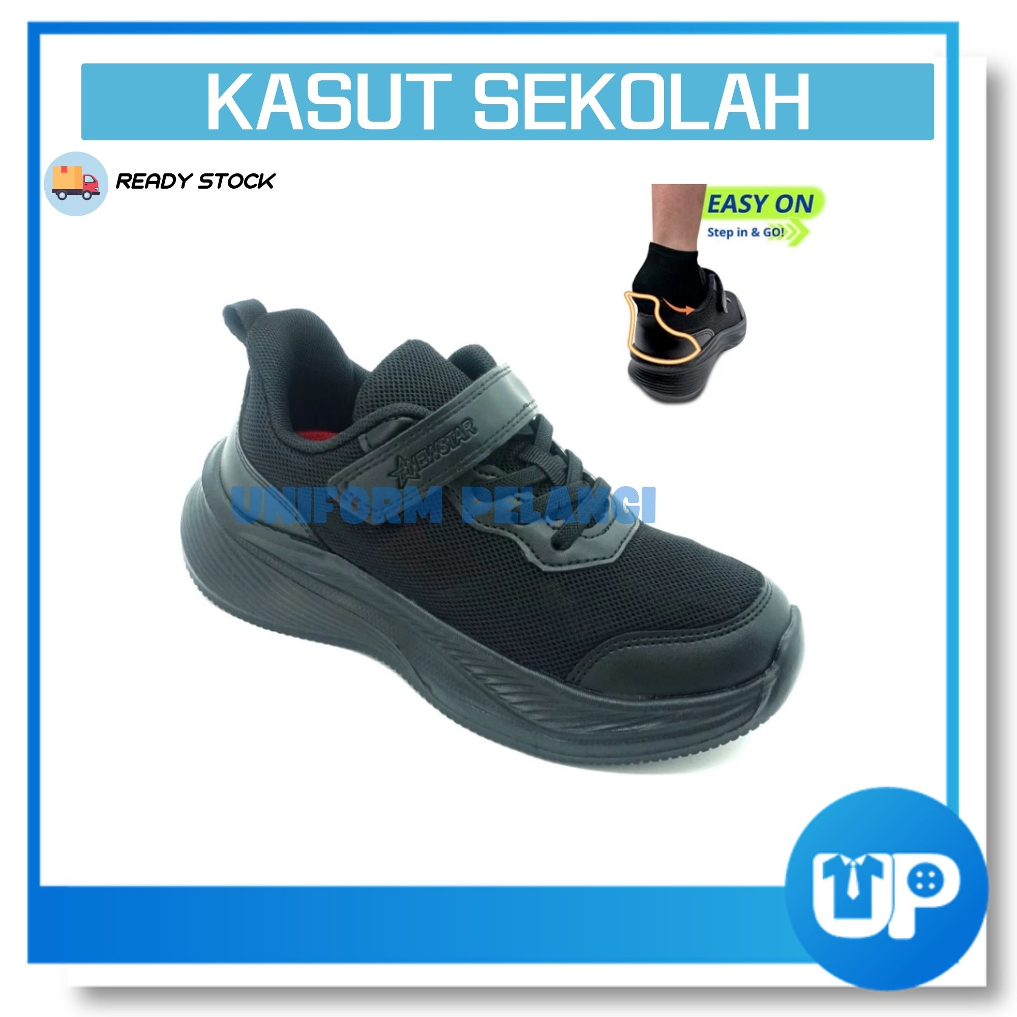 NewStar Black School Shoes [Velcro Strap] Kasut Hitam -W729B