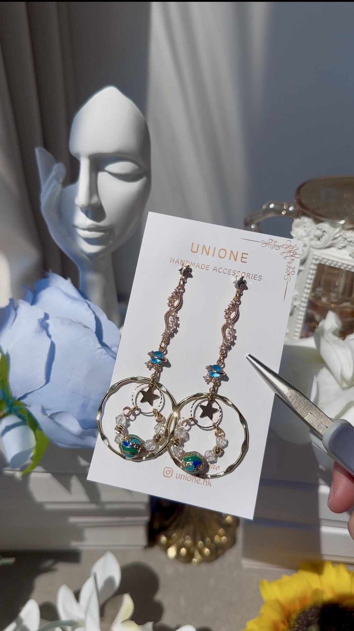 藍光陶瓷手工繞珠耳環🌍