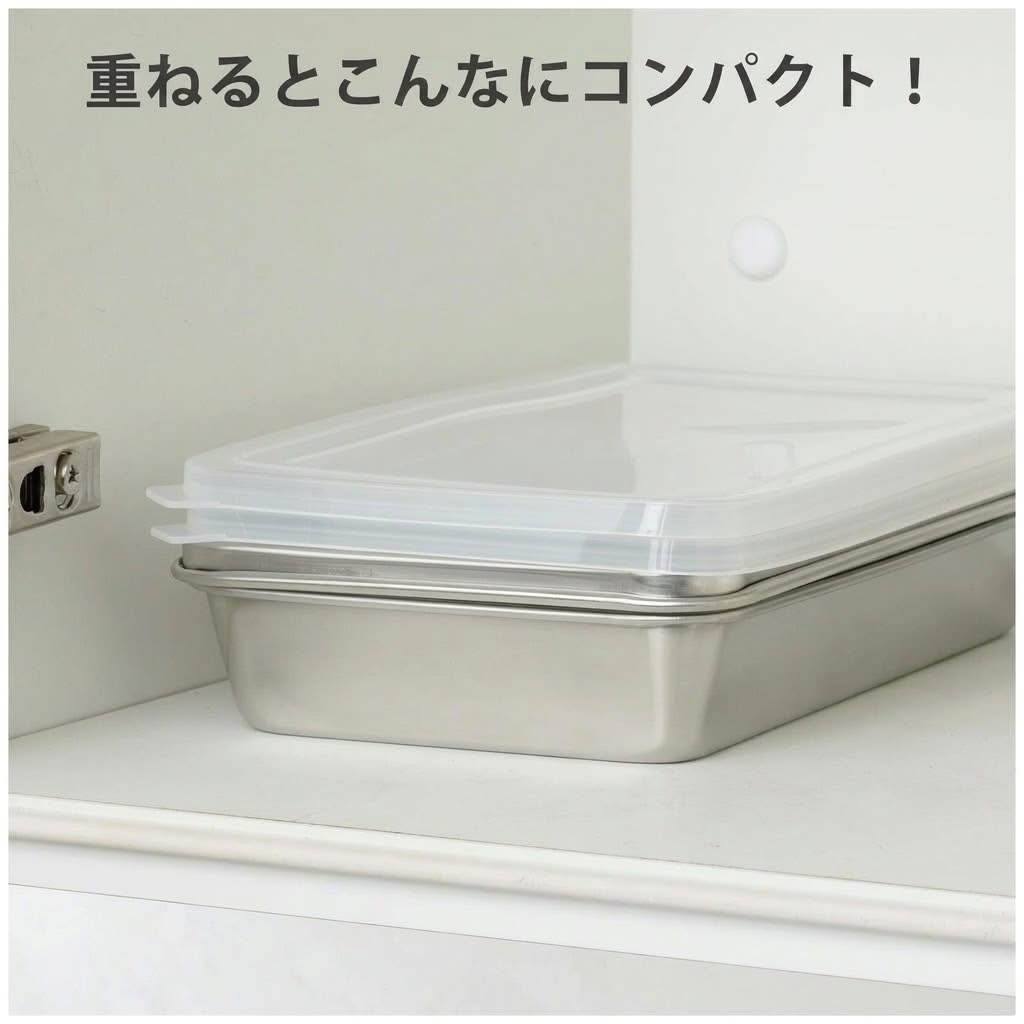 日本製下村修長型不鏽鋼備料盤連蓋及瀝油網套裝