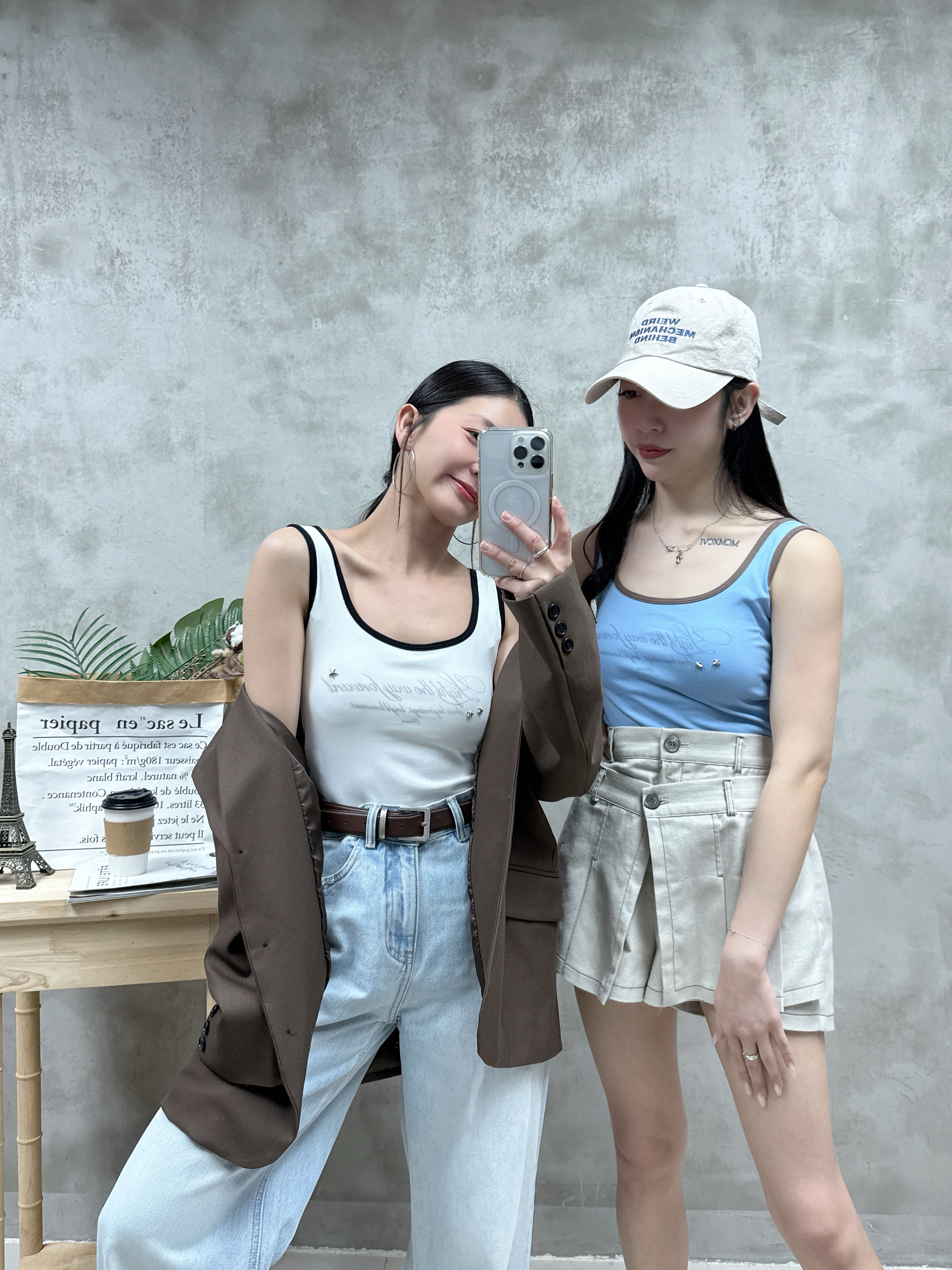 E16 拼色方領釘釘Bra top