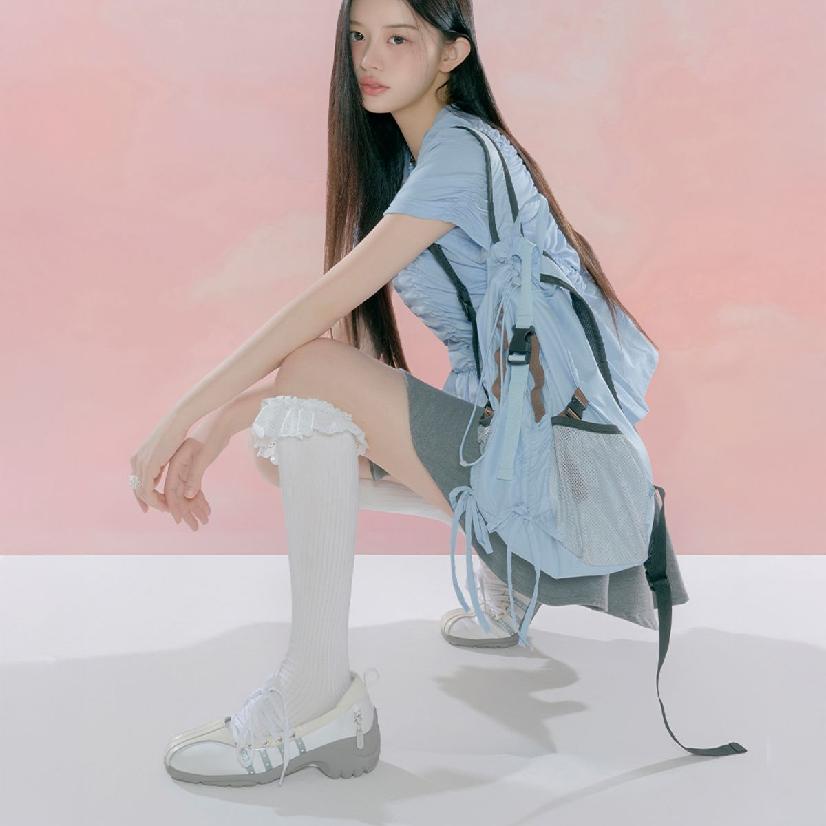 [Rockfish Weatherwear x ILLIT] BLISS HEEL LACEUP SNEAKERS - WHITE (2色)