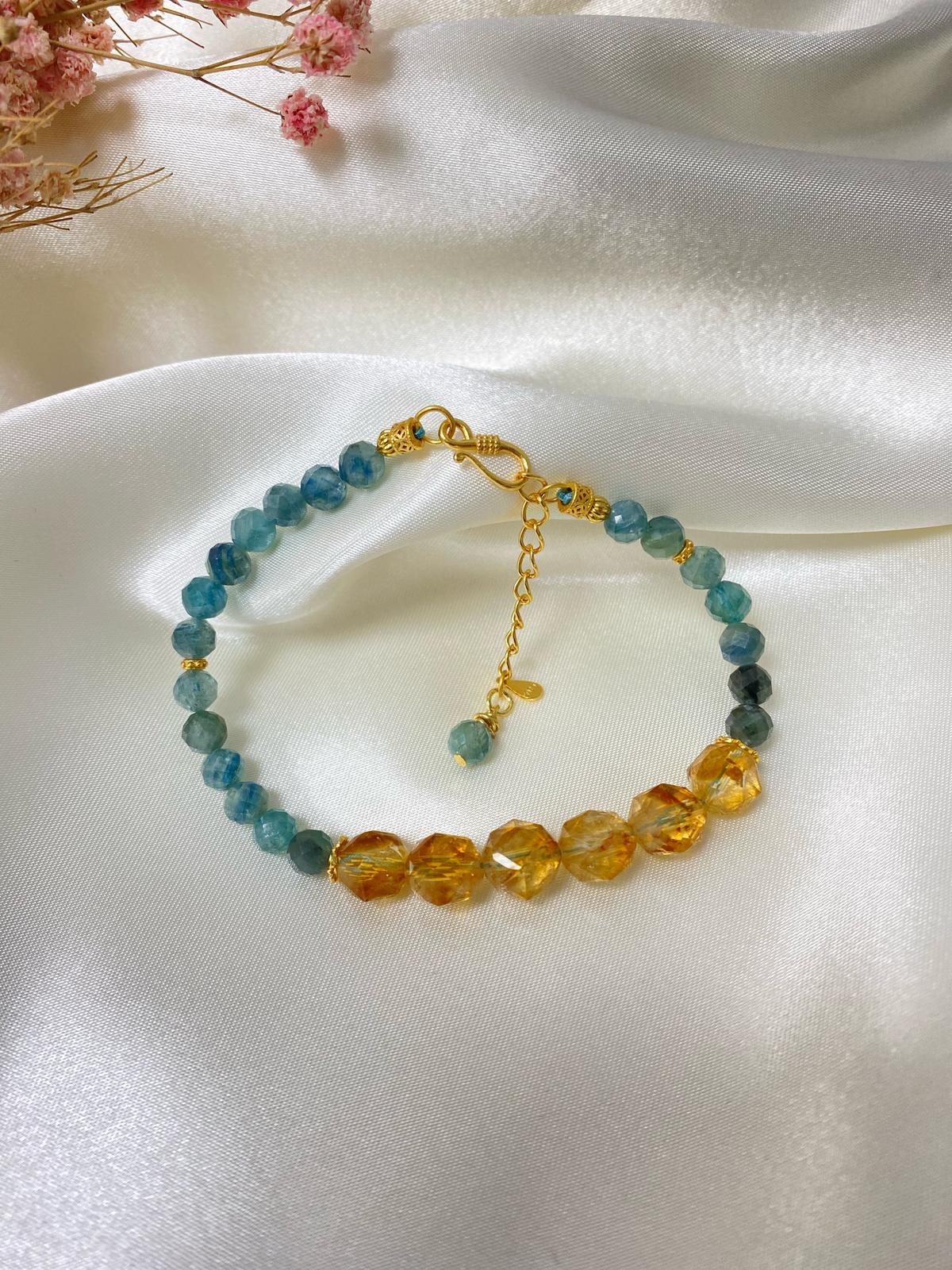 設計款黃水晶+藍晶石配s925銀