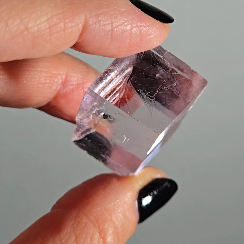 Purple calcite cube with rainbows - PC3
