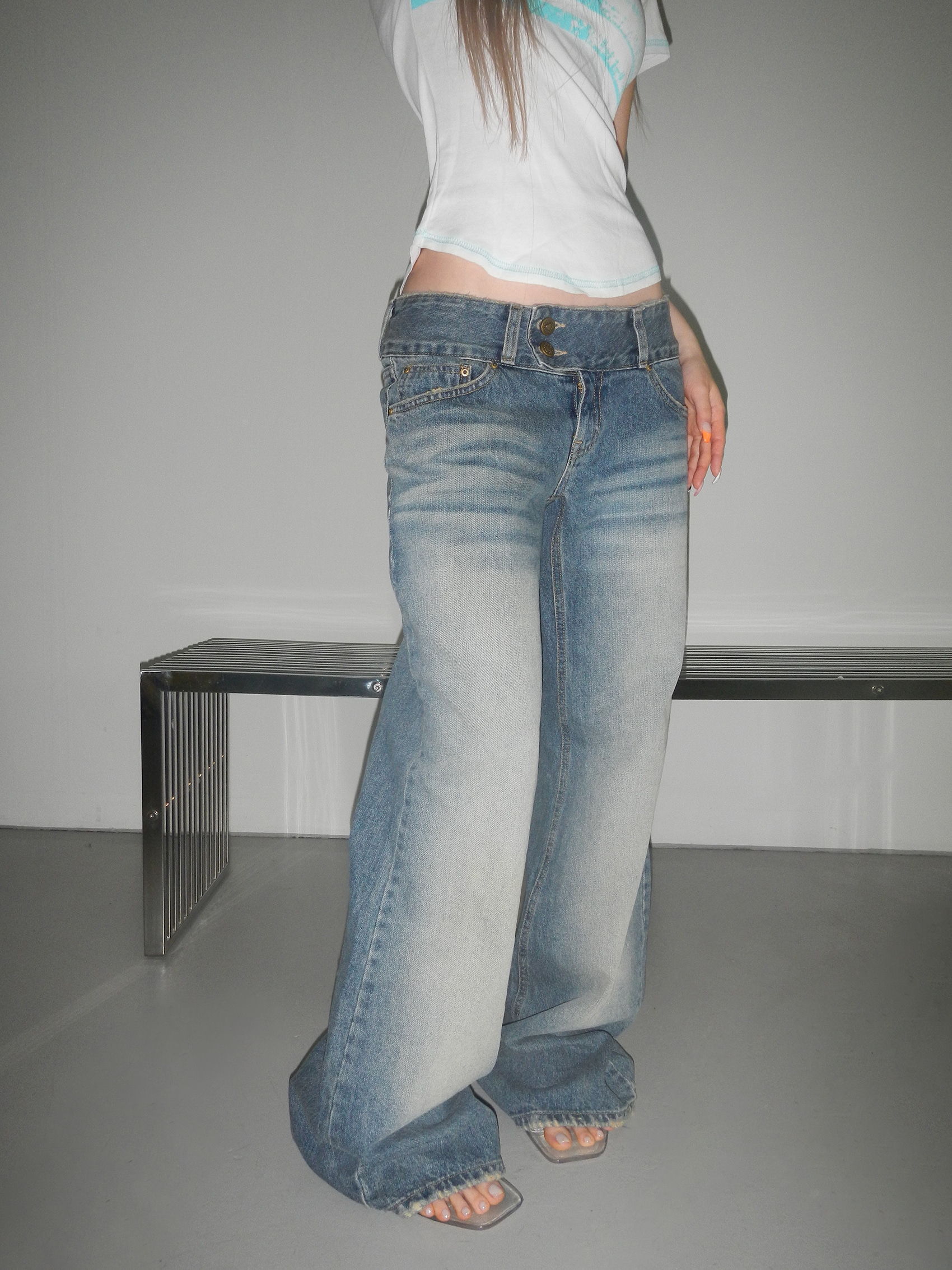 Low-Rise Double-Button Flared Jeans