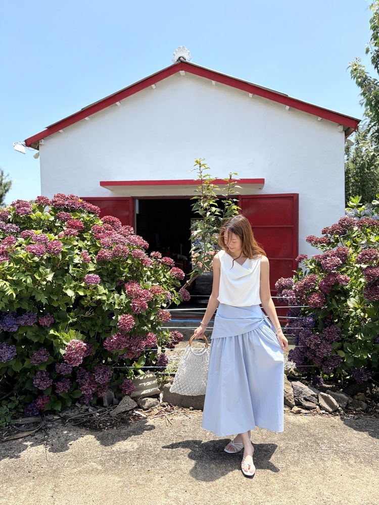 Wrap-Waist Flare Skirt (Blue)