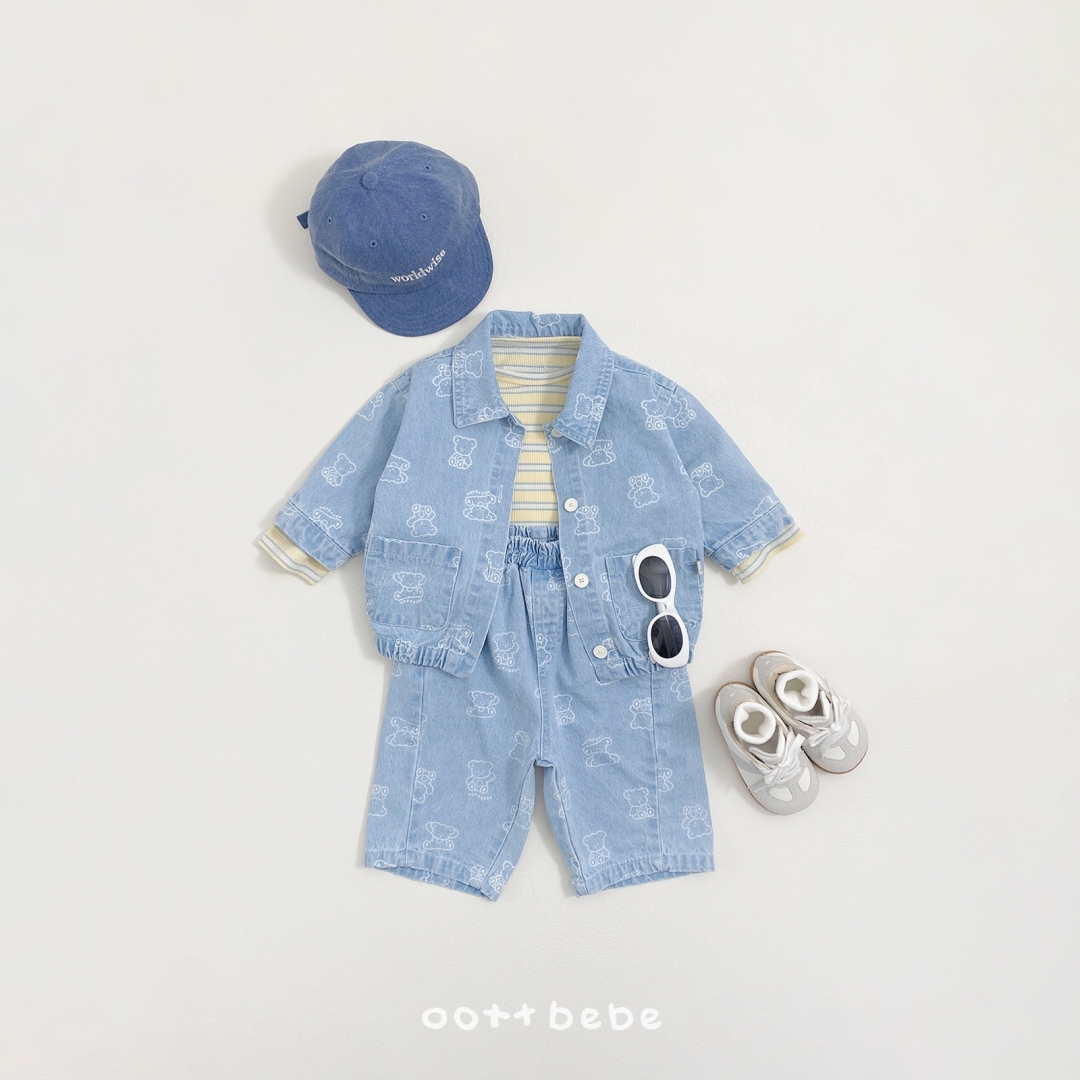 🌸預訂 韓國直送🌸🇰🇷OOTTBEBE兩色小熊滿印斜紋布牛仔外套