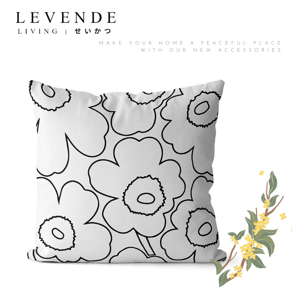 Levende 黑白幾何花朵抱枕套