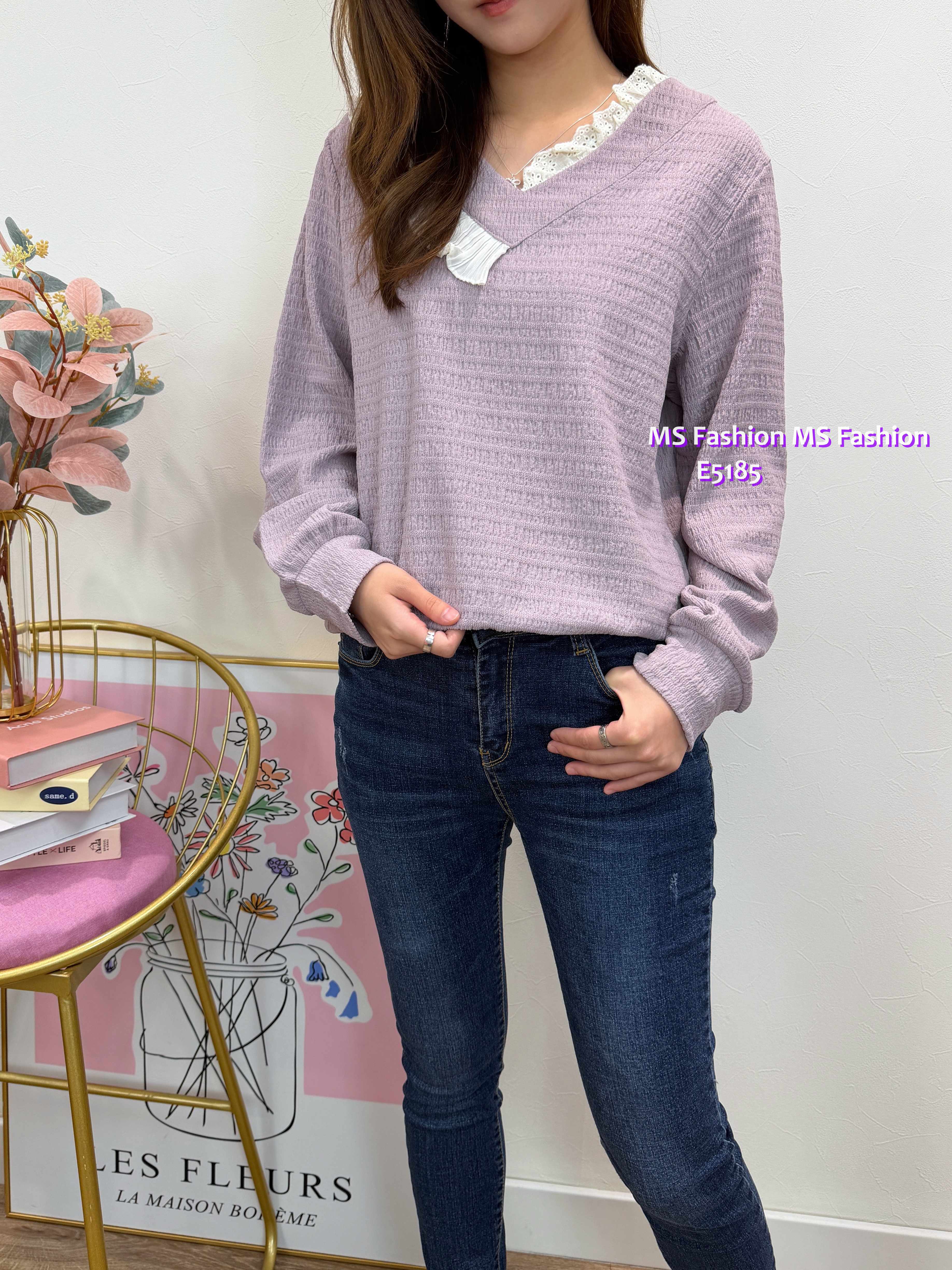 E5185 V領拼lace top