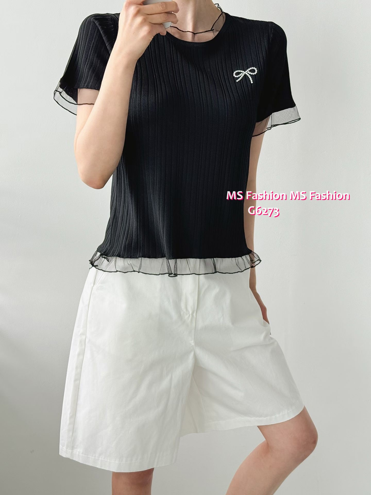 G6273 韓國🇰🇷暗直紋小蝴蝶top