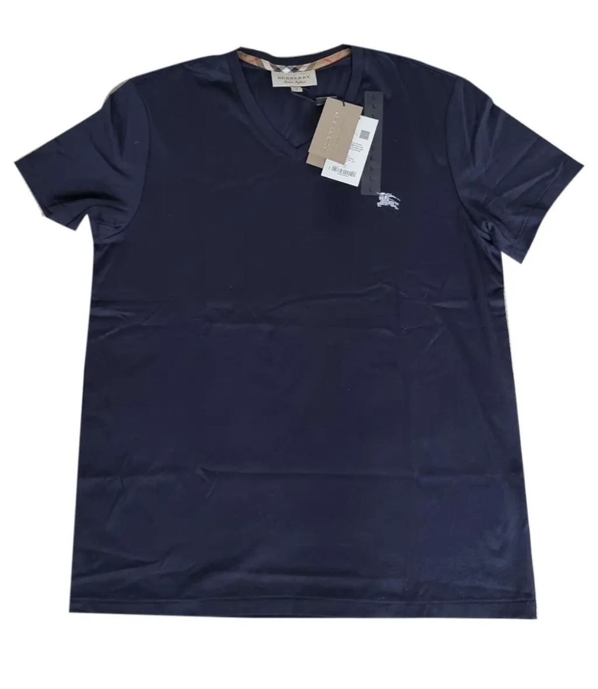 Burberry 經典車花logo v領tee 深藍色tee xs 
