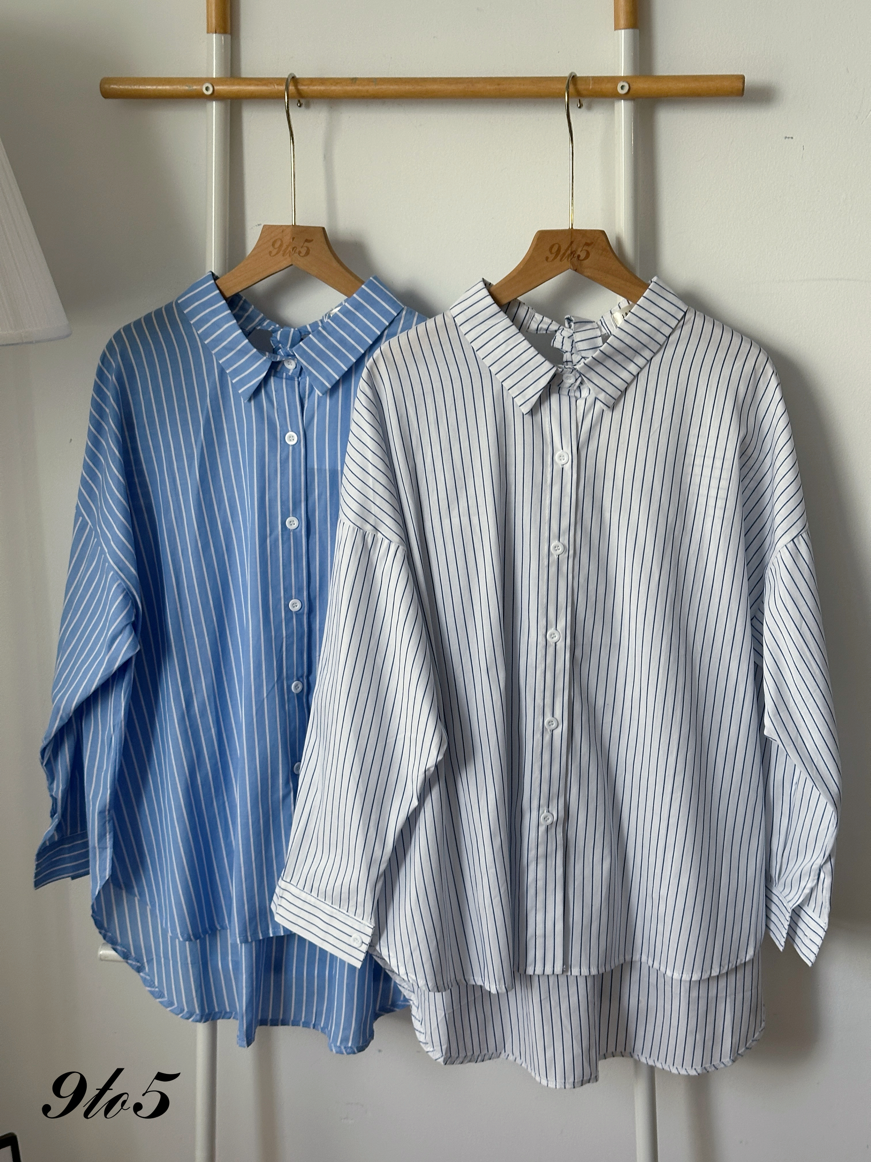 T4263 Long Sleeve Oversized Stripe Shirt - Blue & White