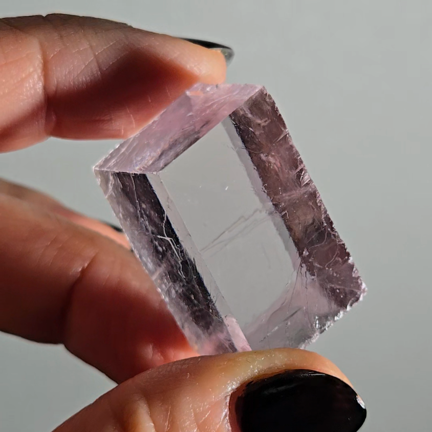 Purple calcite cube with rainbows - PC3