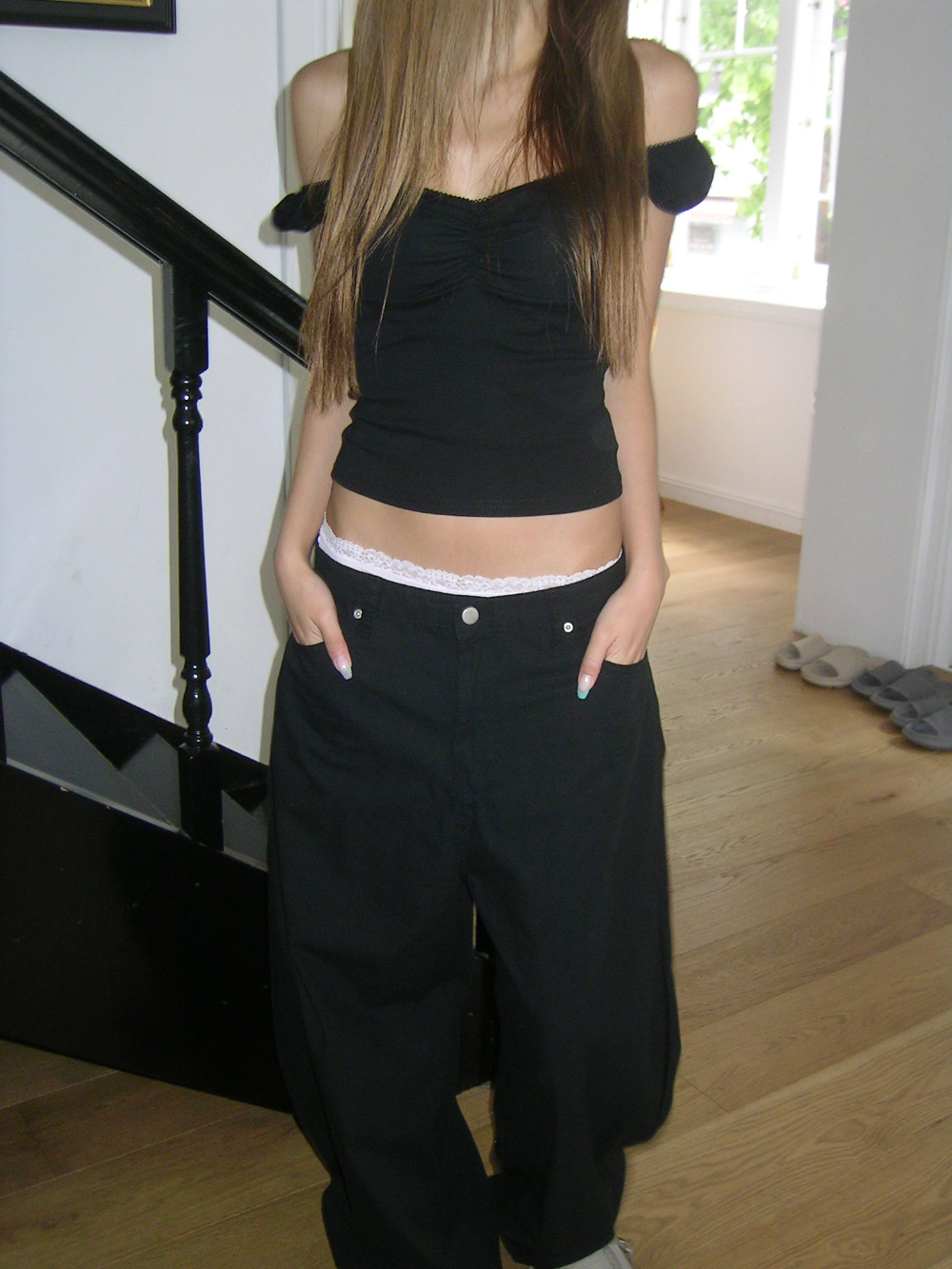 Floral Back-Ribbon Balloon Pants