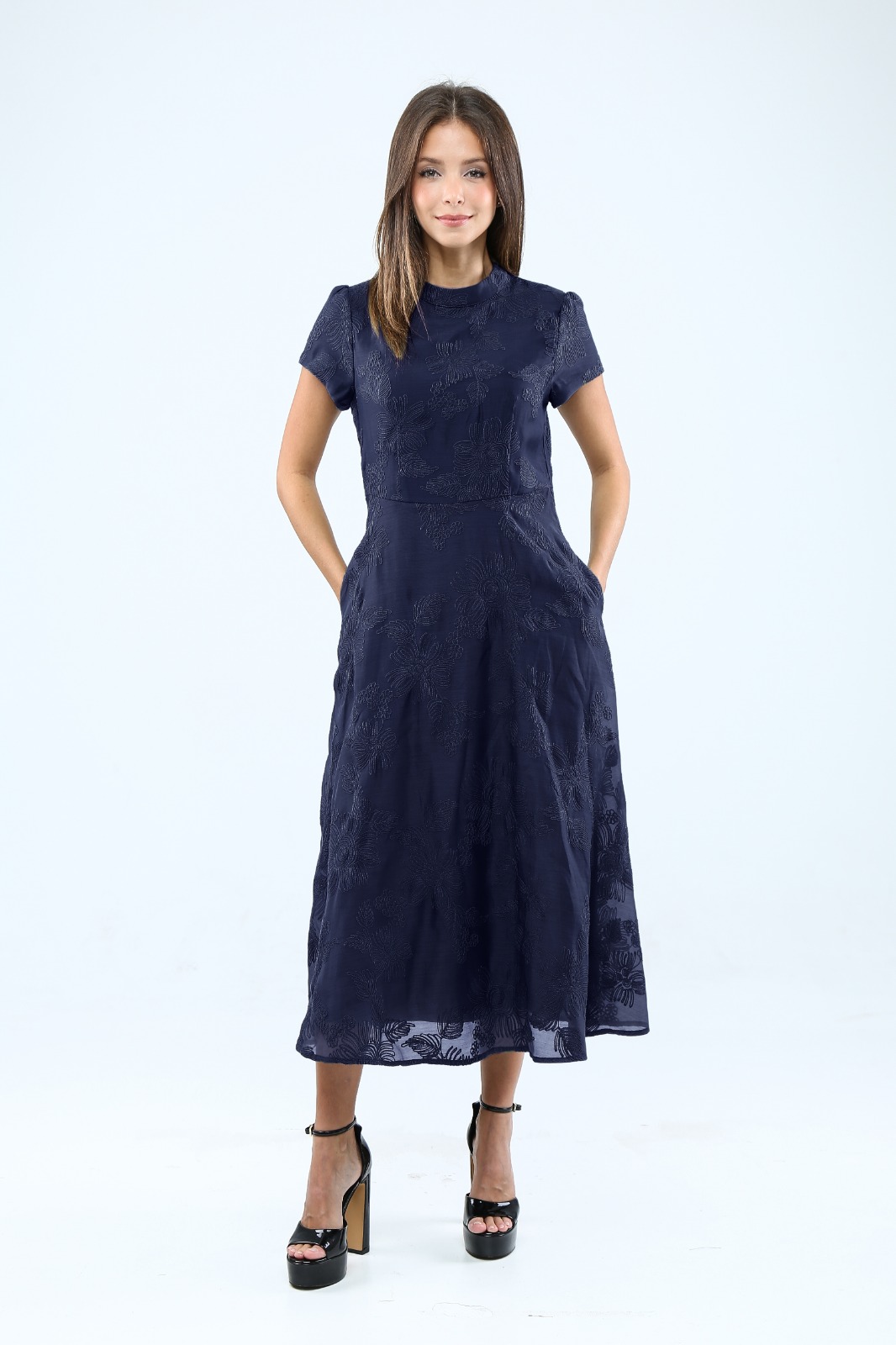 2103BD Midnight Bloom Embossed Midi Dress