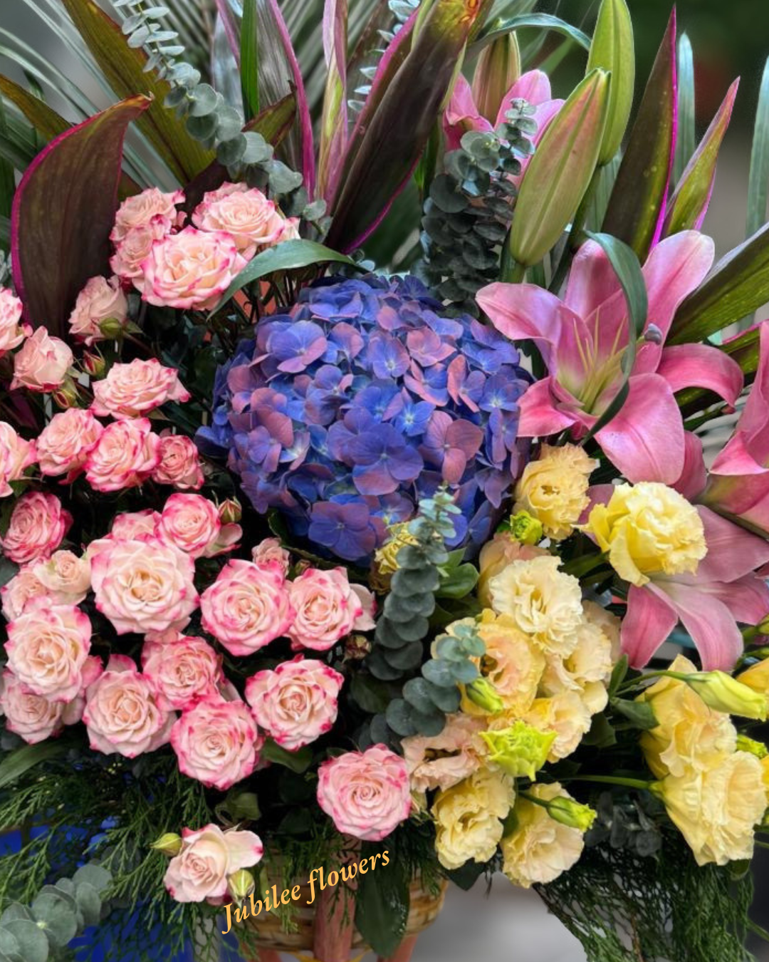 🎉【開張花籃】 藍紫繡球粉紅百合高級開業賀籃