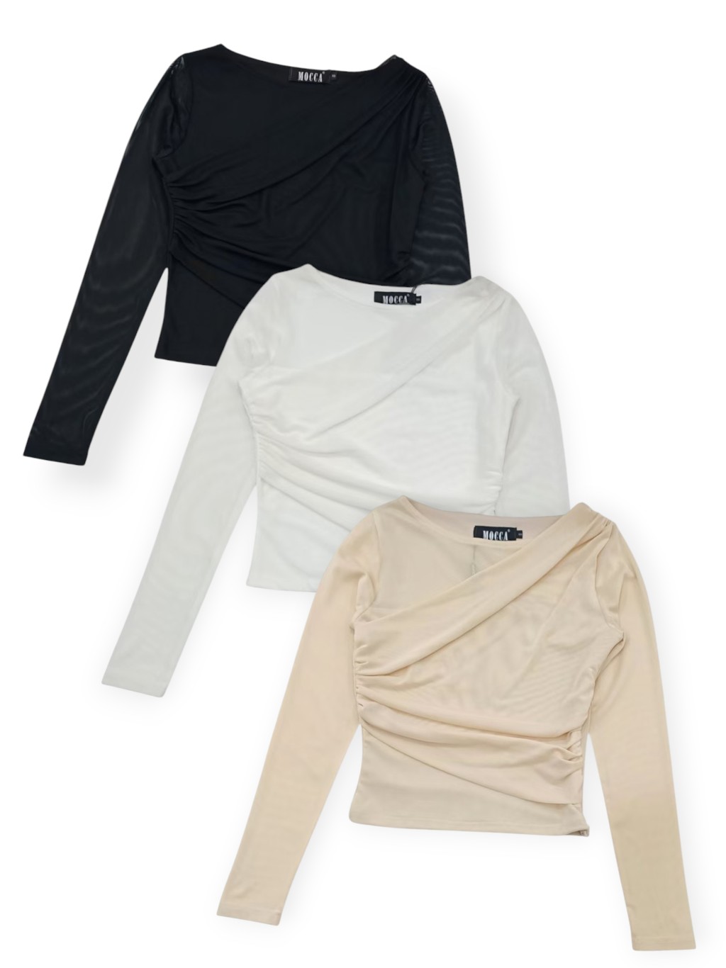 Ruched Mesh Long-Sleeve Top M236